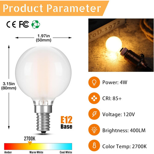 Ampoules LED G16.5 E12 à intensité variable, blanc chaud dépoli, lot de 2 2