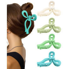 Lot de 4 pinces à cheveux à nœud de 12,5 cm pour femmes – Grandes pinces à cheveux pour cheveux épais/longs, jolis nœuds