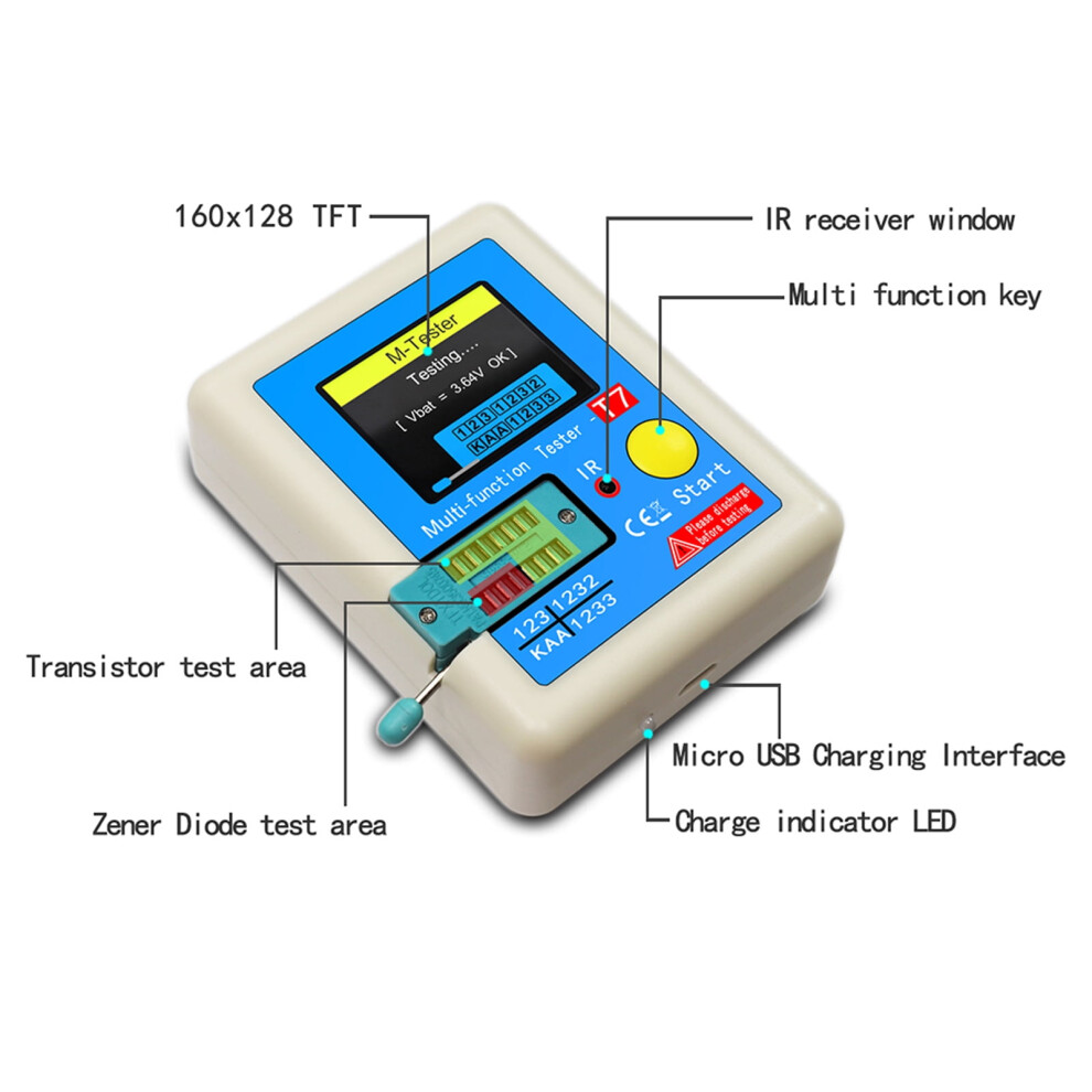 Transistor Tester With Color Display, Compatible With Lcr-T7, Tests Npn/Pnp, Mosfet, Diode, Resistor, Capacitor, Inductor 9181073132391