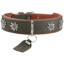 HUNTER Munich Dog Collar Colour: Green/Cognac, Leather, Elegant Costume Details, Soft and Robust, Fur Friendly, Luxurious, Ecologically Produced,
