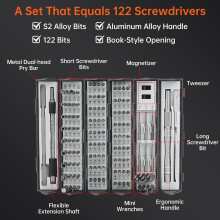 -128 in 1 Precision Screwdriver Set, Ratchet Screwdriver Set, Professional Magnetic Repair Tool Kit with 122 Bits for Phone Camera Laptop Watch