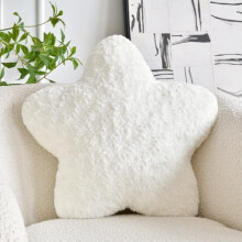 Star Pillow, 14.9" Plush Star-Shaped Throw Pillow – Soft Faux Fur Decor for Couch, Bed, Sofa (White)