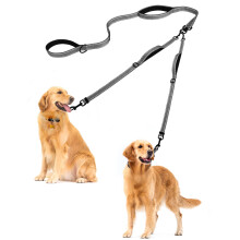 PetBonus Double Dog Leash, No Tangle Dual Leash, Reflective Walking Training Lead, 4 Comfortable Padded Handles for 2 Dogs with Collapsible Bowl and