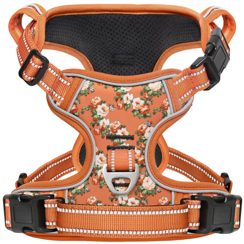 HEELE Dog Harness No Pull Release on Neck Reflective Adjustable Dog Harness with Front Back 2 Leash Attachments and Soft Padded Control Handle for
