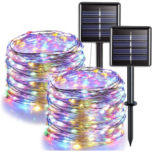 Solar lichtslinger - 10 meter, 100 LED's, koperdraad, 8 standen - Waterdichte buitendecoratie voor tuin, feest, bruiloft - Meerkleurig