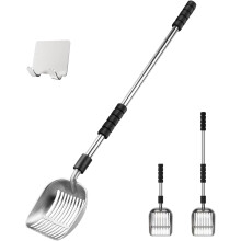 Metal Cat Litter Scoop with Deep Shovel, Detachable Long Handle & Holder, Durable Shovel with Foam Grip – Compatible with All Litters