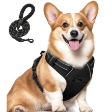Jomkig No-Pull Adjustable Pet Harness with Free 5ft Leash Medium Breathable Dog Vest Reflective Padded Dog Harness for Outdoor Walking Training,