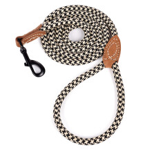 Mile High Life Rope Leash with Genuine Leather Connection, 6 FT/5 FT/4 FT, Heavy Duty Leash for Medium & Large Dogs(Black Khaki,48 Inch-1/2")
