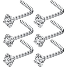 316L Surgical Steel 22g/20g/18g Nose Rings Studs L-Shape Nose Nostrial Piercing Body Jewerly L Shaped Nose Studs 1.5mm 2mm 2.5mm 3mm CZ Nose Screw