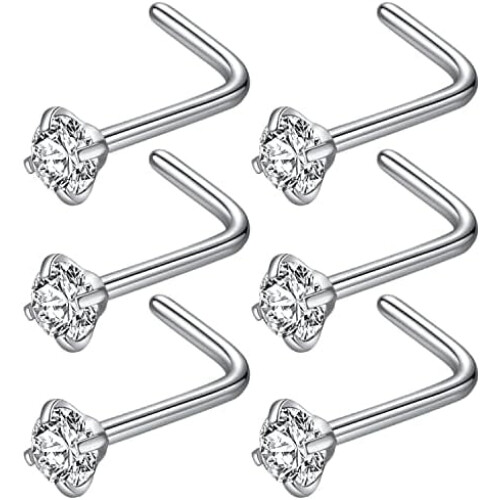 Χειρουργικό ατσάλι 316L, 22g/20g/18g, δαχτυλίδια μύτης σε σχήμα L, κοσμήματα για τρύπημα