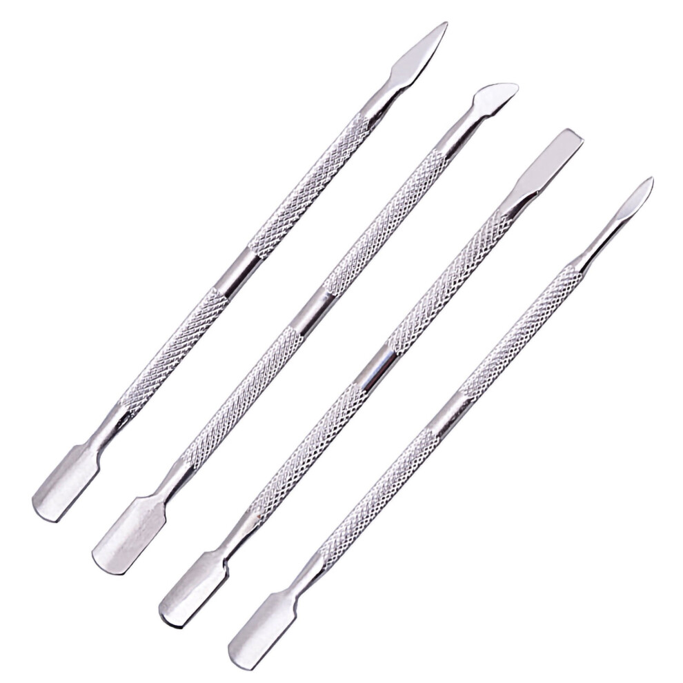 4-Piece Textured Nail Scraper Tool for Salon-Grade Beauty Care Stainless Steel Cuticle Pusher Set