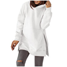 Sweat-shirt oversize à col rond pour femme, manches longues, fentes latérales, pull décontracté, sweat-shirt court blanc, taille XL