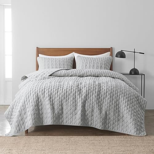 Set copriletto geometrico grigio chiaro, matrimoniale, 3 pezzi 1