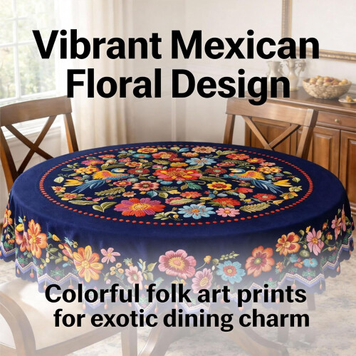 Mexican Floral Waterproof Tablecloth Polyester Rectangular 1