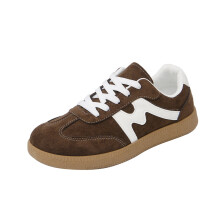 Tênis feminino retrô Ediodpoh para tênis e skate, modelo sapatilha de couro com cadarço e sola de borracha, marrom, tamanho 42.
