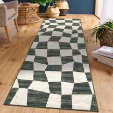 2x6 Non-Slip Washable Runner Rug, Boho Vintage Green with Rubber Backing, Soft Low-Pile Indoor Carpet for Hallway, Entryway, Laundry, Bedroom