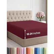 Drap-housse extra profond pour matelas de 45 à 60 cm d'épaisseur, ultra doux, infroissable et inaltérable, respirant, bordeaux