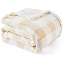 Sherpa buffalo plaid twin blanket beige