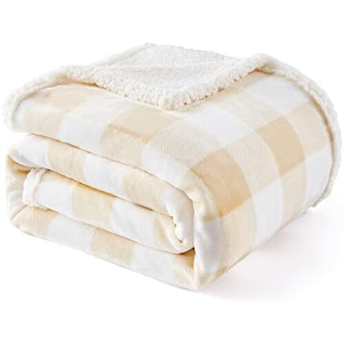 Sherpa buffalo plaid twin blanket beige