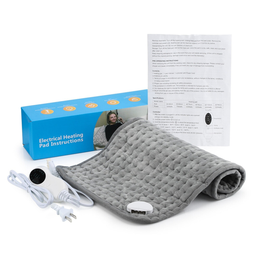 Electric Heating Pad 12x24", 10 Heat Levels, 3 Timers, Overheat Protection & Auto Shut-Off, Machine Washable â Compatible with US Outlets
