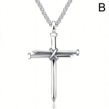 Collar con colgante de cruz de cuerda de clavos de acero inoxidable de moda, joyería para hombre, regalo