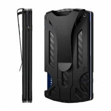 Portafoglio da uomo - Fermasoldi sottile in alluminio con blocco RFID, può contenere fino a 15 carte. Portafoglio minimalista ultrasottile, nero.
