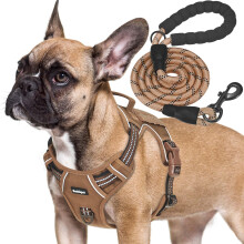 Beebiepet Heavy Duty Tactical Dog Harness for Medium Dogs, Brown, Molle System, Anti-lost ID Tag, Bonus Dog Leash