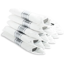 30-Pack Pre-Rolled Silver Plastic Cutlery Set w/ 30 Forks, Knives, Spoons & Napkins – Disposable for Parties, Weddings