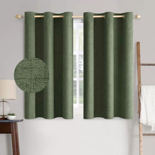Cortinas blackout de linho verde-oliva 42x63 polegadas (2 painéis)