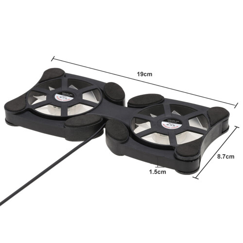 Laptop Cooling Pad, Portable Folding USB Dual Fan Cooler, Black 1