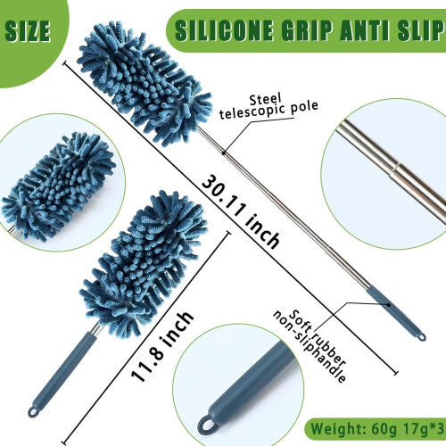 4Pcs Reusable Microfiber Duster Refills Compatible with Extendable Pole – Washable, Bendable, Damp & Dry 1