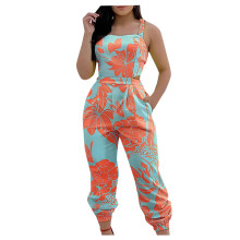 Macacão cargo feminino com estampa e suspensórios 2025 Macacão casual laranja