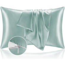 Satin-Kissenbezug mit Reißverschluss, 2er-Pack, Hellblau, 51 x 66 cm, superweich und kühlend, seidenähnlich, Geschenk für Damen und Herren