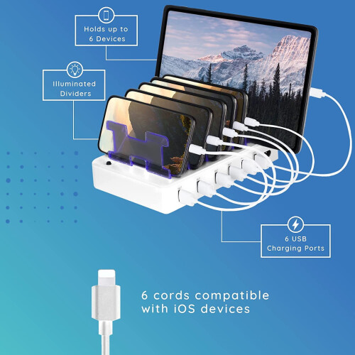 Βάση φόρτισης USB 6 θυρών για πολλαπλές συσκευές – Συμβατό με Apple & Android – Γρήγορος 2
