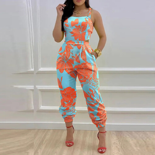 Macacão cargo feminino com estampa e suspensórios 2025 Macacão casual laranja 1