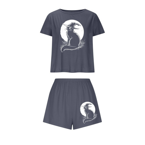 Damen-Pyjama-Set mit Hexenmuster, weichem Stretchbund, kurze Hose