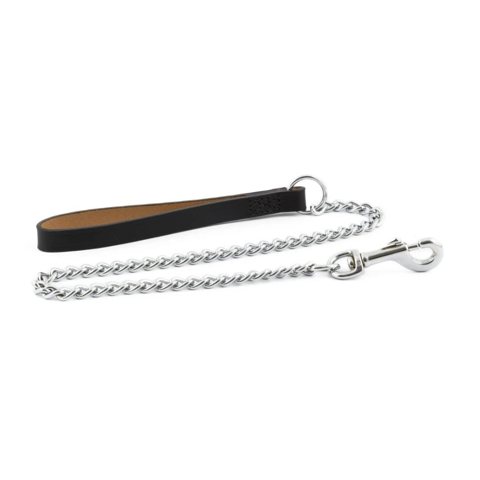 Ancol Heritage Heavy Chain Lead W/Leather Handle 90Cm Sz 7-9 Black