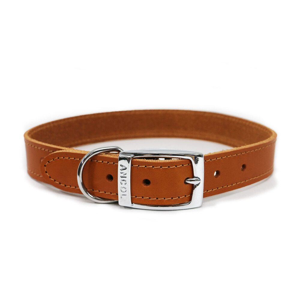 Ancol Heritage Comfortable Die Cast Fitting Leather Dog Collar - Tan Bridle Leather Pet Training Accessory - Durable Supple Design For Puppies And