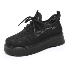 Ademende platform sneakers van mesh voor dames – Dikke zool, vetersluiting, demping en antislip, casual schoenen