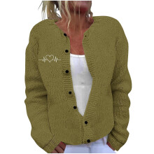 Damen-Strickcardigan mit Karomuster, Rundhalsausschnitt, langen, schmal zulaufenden Bündchen, lockeren, übergroßen Knöpfen, weichem, bequemem