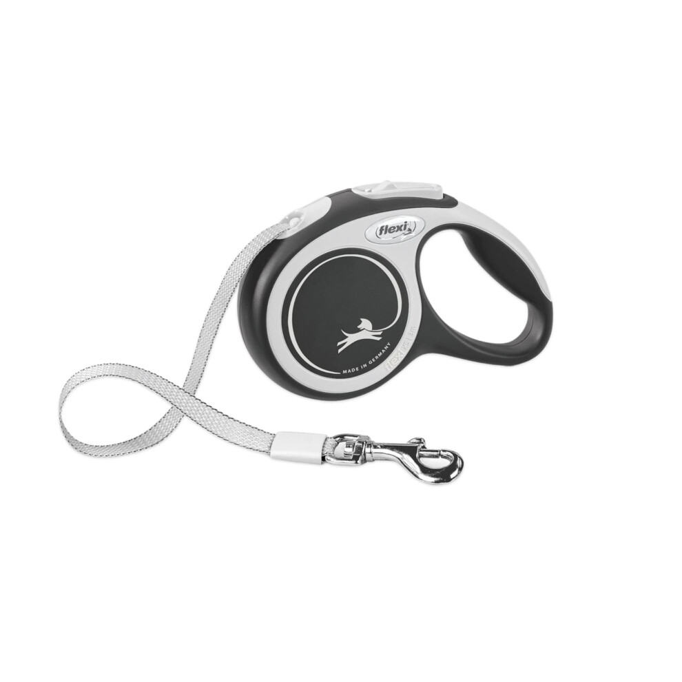 Flexi New Comfort Retractable Dog Leash (Tape), For Dogs Up To 110Lbs, 26 Ft, Large, Nylon, Grey/Black