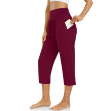 Dame sommer loungebukser med lommer elastisk rynket talje capris mælkesilke børstet polyester spandex komfort 7/8bukser S-2XL