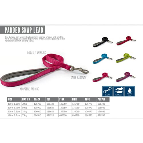Ancol Ancol padded Nylon Lead Black 1m x 25mm 1