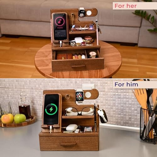 Handy-Dockingstation aus Massivholz mit Schublade 1