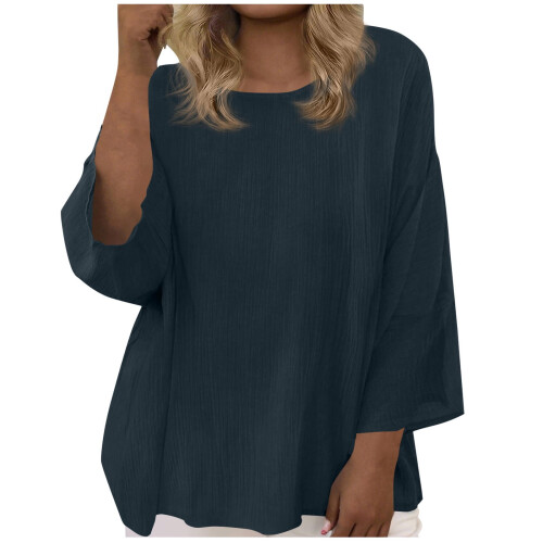 Γυναικεία Μπλούζα Plus Size Casual, Μονόχρωμη, Στρογγυλή Γιακάς και 3/4 Μανίκια, Χαλαρή