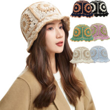 Ludlz gebreide bucket hat voor dames, warme pet met brede rand, kabelpatroon, visserspet, opvouwbare zonneklep.