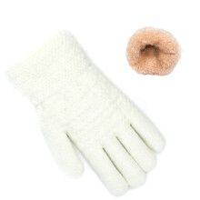 Luvas de inverno para meninos e meninas, luvas térmicas de tricô com forro de lã para clima frio, brancas, tamanhos 6 a 13 anos.