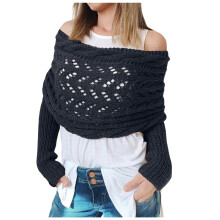 Ediodpoh Dames wollen sjaal met mouwen, marineblauw, one size – geschikt voor de herfst/wintermode