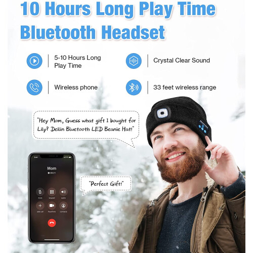 Καπέλα Bluetooth Beanie με φως, Σκούφος LED με ακουστικά Bluetooth Ενσωματωμένο στερεοφωνικό 2