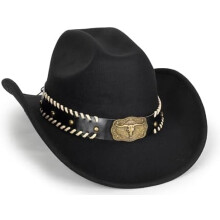 Vintage Western Cowboyhat til Mænd og Kvinder - Bredskygget Cowgirl Fedora Hat med Flettet Rebbånd M